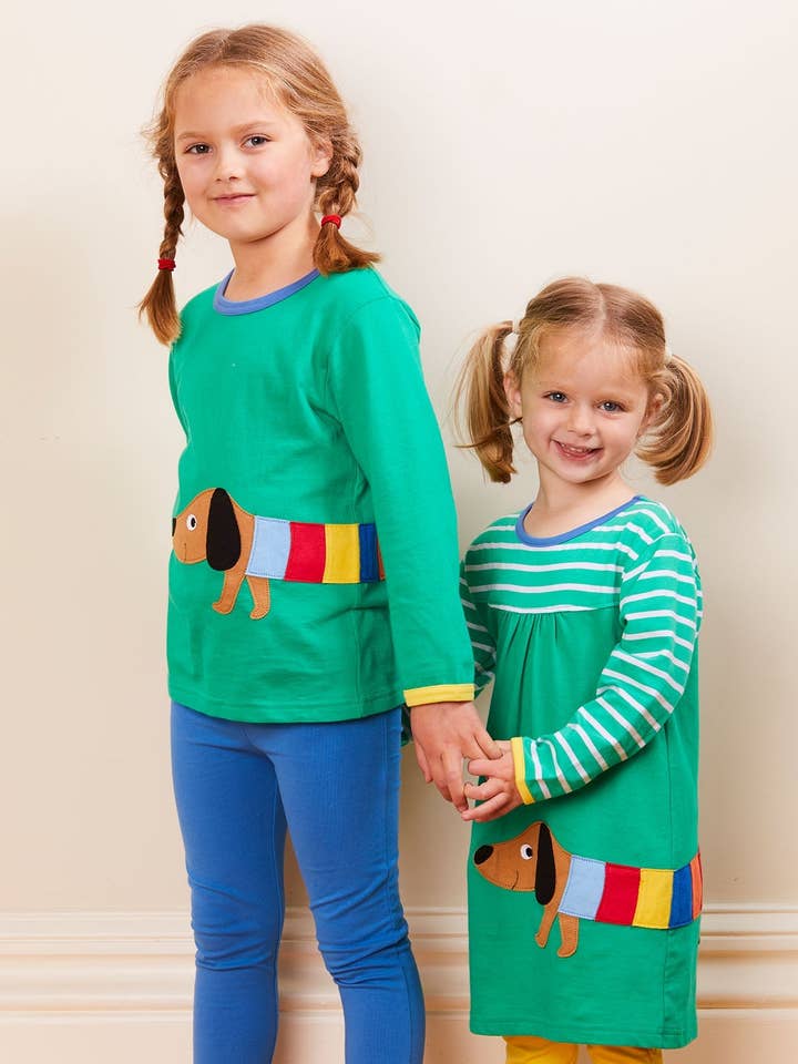 Organic Multi Sausage Dog Applique Dress for wholesale by Toby Tiger