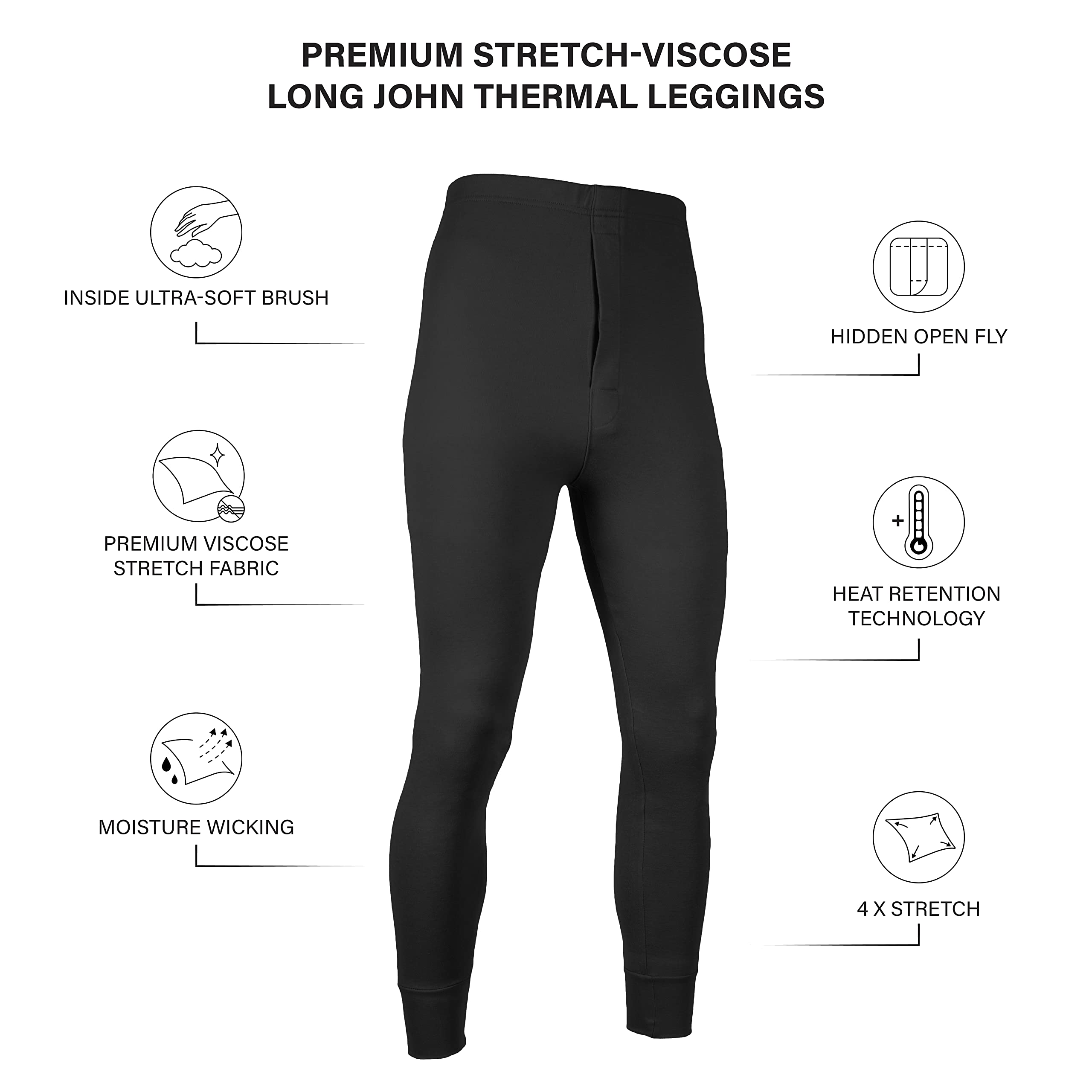 Black Charcoal Grey Navy 3 Pack Men's Thermal Long Johns Fleece Lined Bottoms for wholesale on Faire1