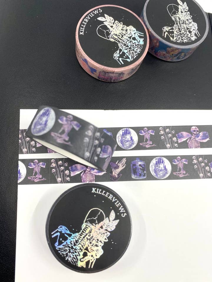 Ruban Washi design squelette de sorcière améthyste sur fond noir 15 mm pour la vente par Killerviews