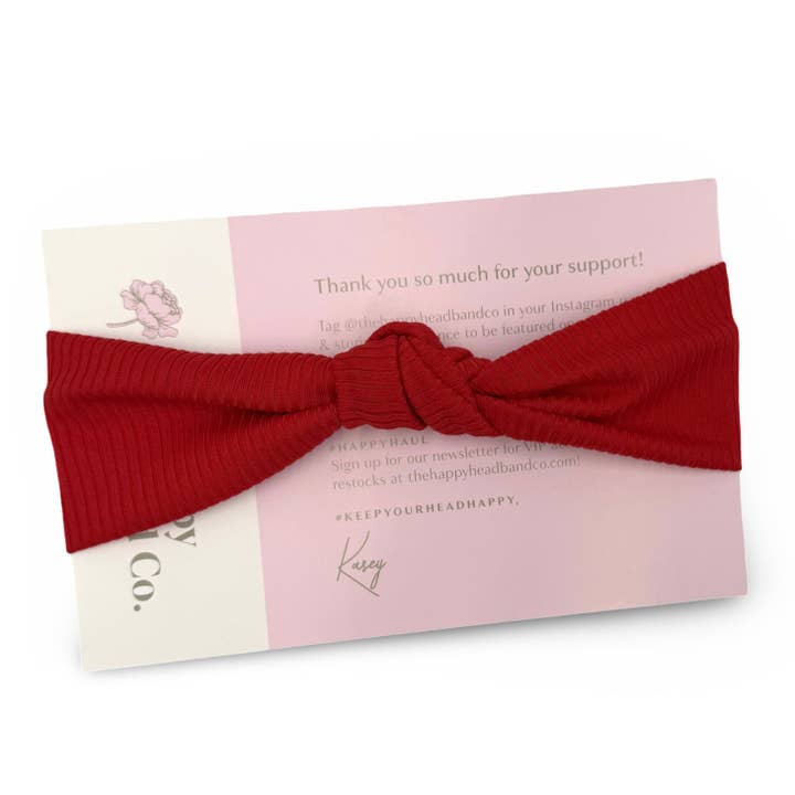 Bandeau Nœud Supérieur Côtelé Rouge pour la vente par The Happy Headband Co