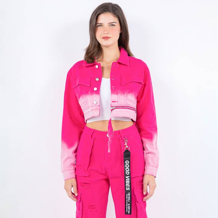 OMBRE WASHED ZIPPER TRIM JACKETS-RJK9255 for wholesale by American Bazi