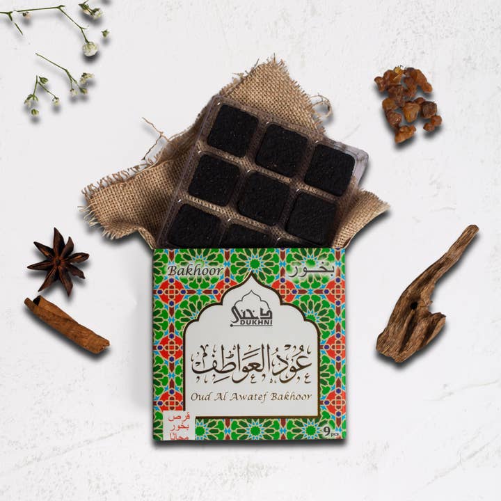 Oud Al Awatef Bakhoor I 9 pcs Briques d'encens arabe frais pour la vente par Dukhni