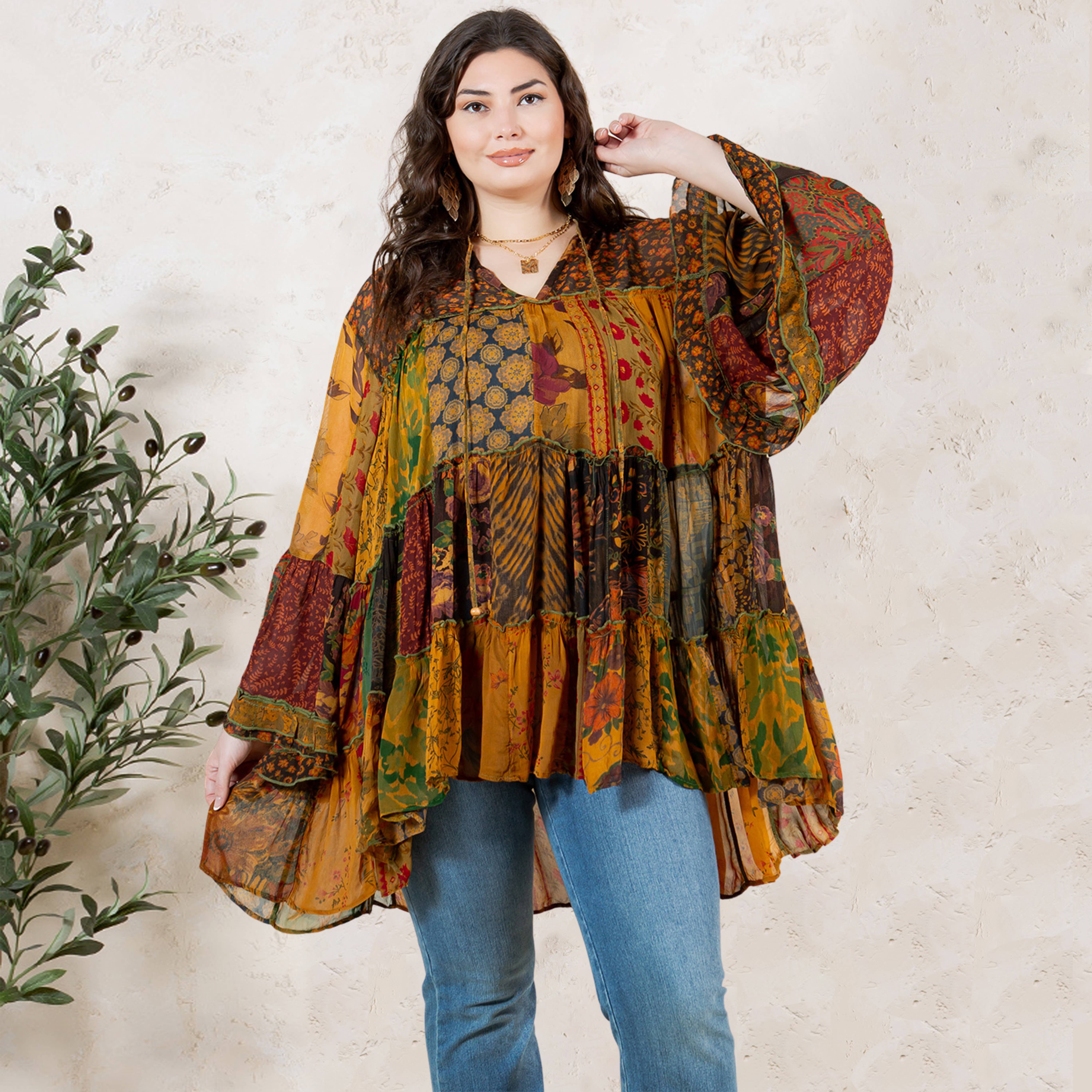 Young Threads - Venta al por mayor Blusa - Mujer - Top Jhabla con Cuello de Banda Teñido Chic (Nuevo Color)18