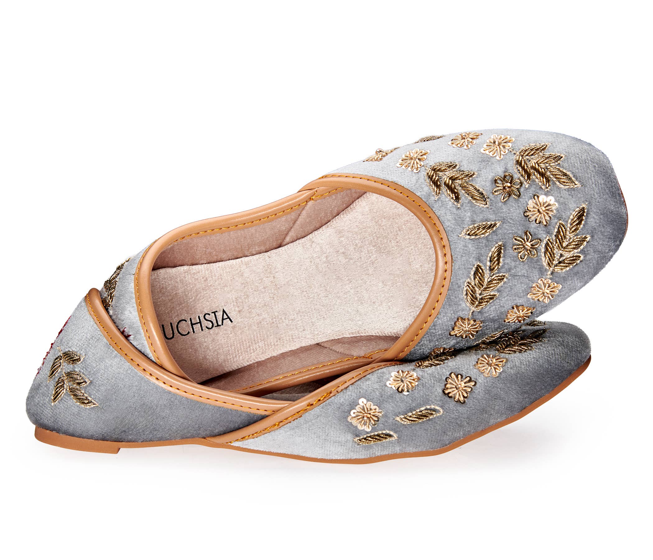Fuchsia - Wholesale Flats - Women's - Hand Embroidery Gray Gold Flats US sizes Nawal4
