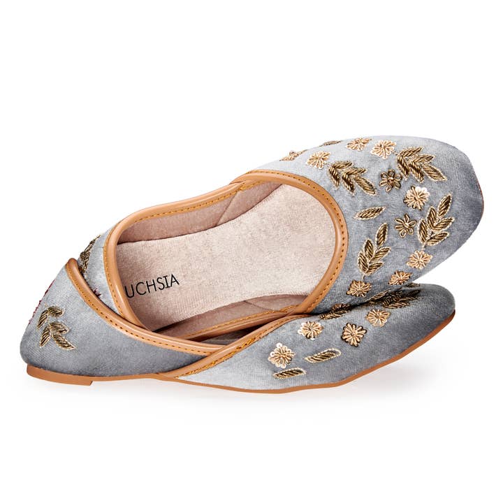 Fuchsia - Wholesale Flats - Women's - Hand Embroidery Gray Gold Flats US sizes Nawal4