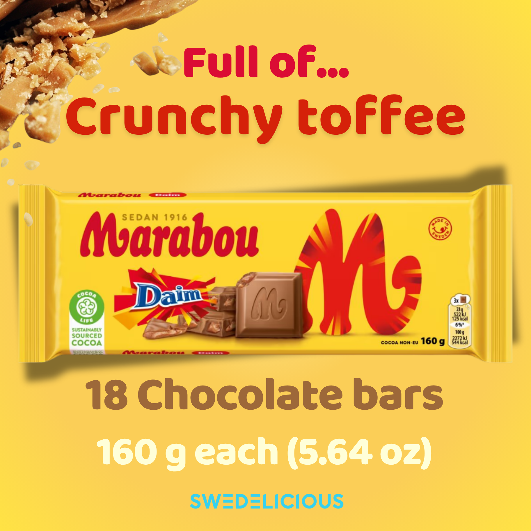 Swedelicious - Swedish Candy - Vente Barre chocolatée - Marabou - Daim 160G - Chocolat Suédois0