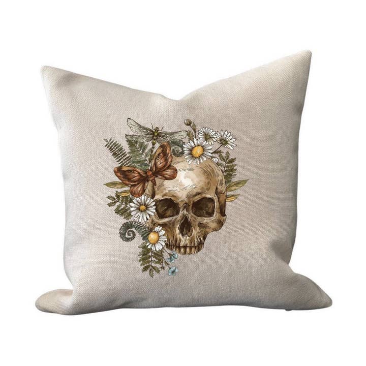 Kissenbezug mit Totenkopfmotiv, Boho-Halloween-Wurfkissen, neutrales Halloween-Dekor, Kissenbezug im Totenkopf-Herbst, Wohndekor für den Herbst, hübsches Halloween für den Großhandel von Range Road Home