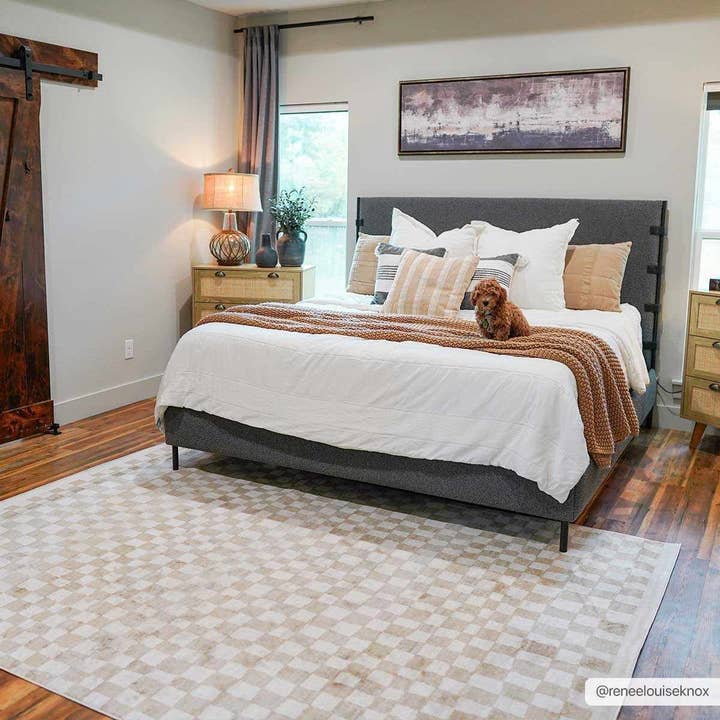 Benjy Cream & Gold Checkered Area Rug for wholesale by Hauteloom