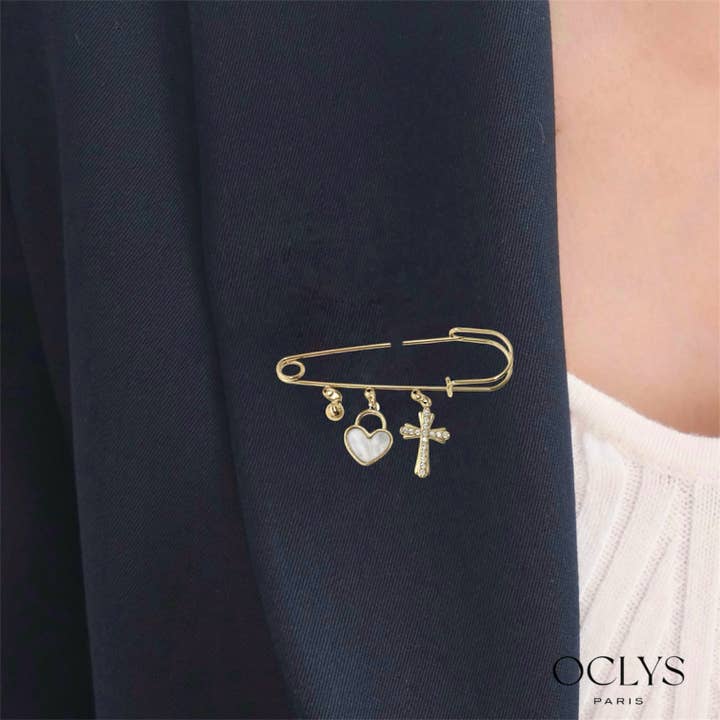 Jana stainless steel heart cross pin brooch for wholesale by Oclys