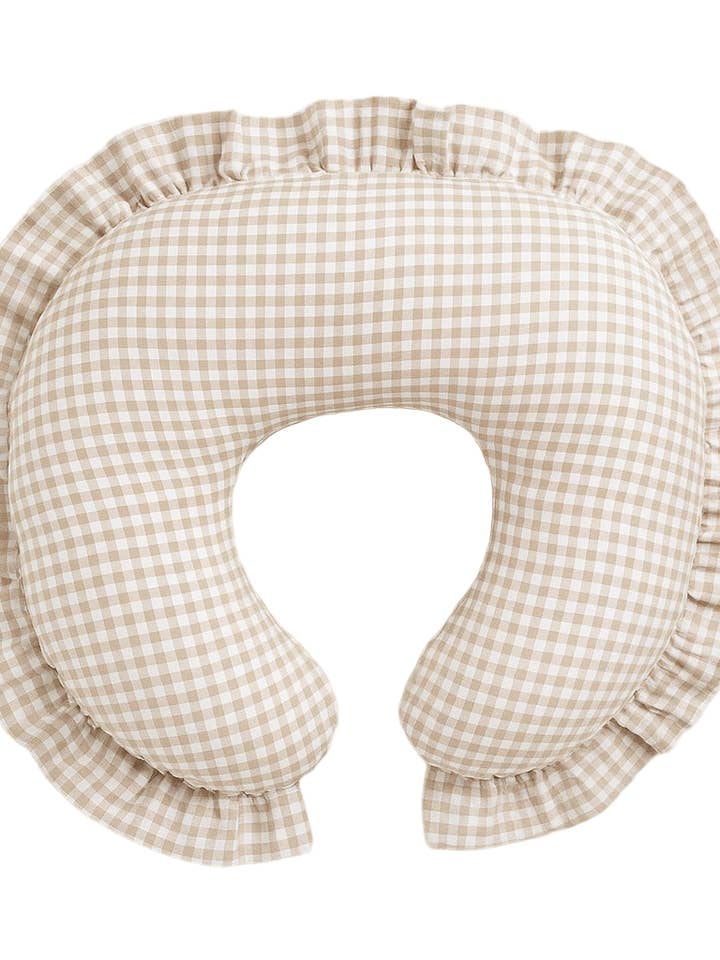 Housse de Coussin d'Allaitement à Volants en Vichy Beige pour la vente par Little Mae and Co