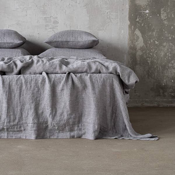Linen Flat Sheet Grey Stone Washed Herringbone for wholesale by LinenMe