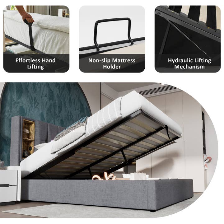 Modern Home Touch – wholesale Bedroom furniture – Upholstered Double Bed Frame with Wireless Charging and Storage12