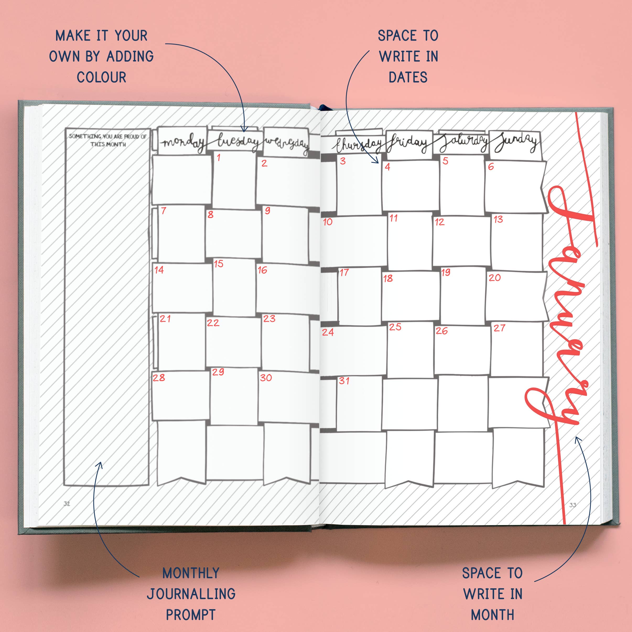 LILLA Journals – wholesale Journal/diary – Inspiring Monthly Bullet Journal | Undated illustrated diary8