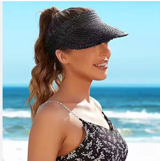 Queens INC - Wholesale Visor - Women's -  Palm Luxe Straw Visor — Adjustable Braided Sun Shield4
