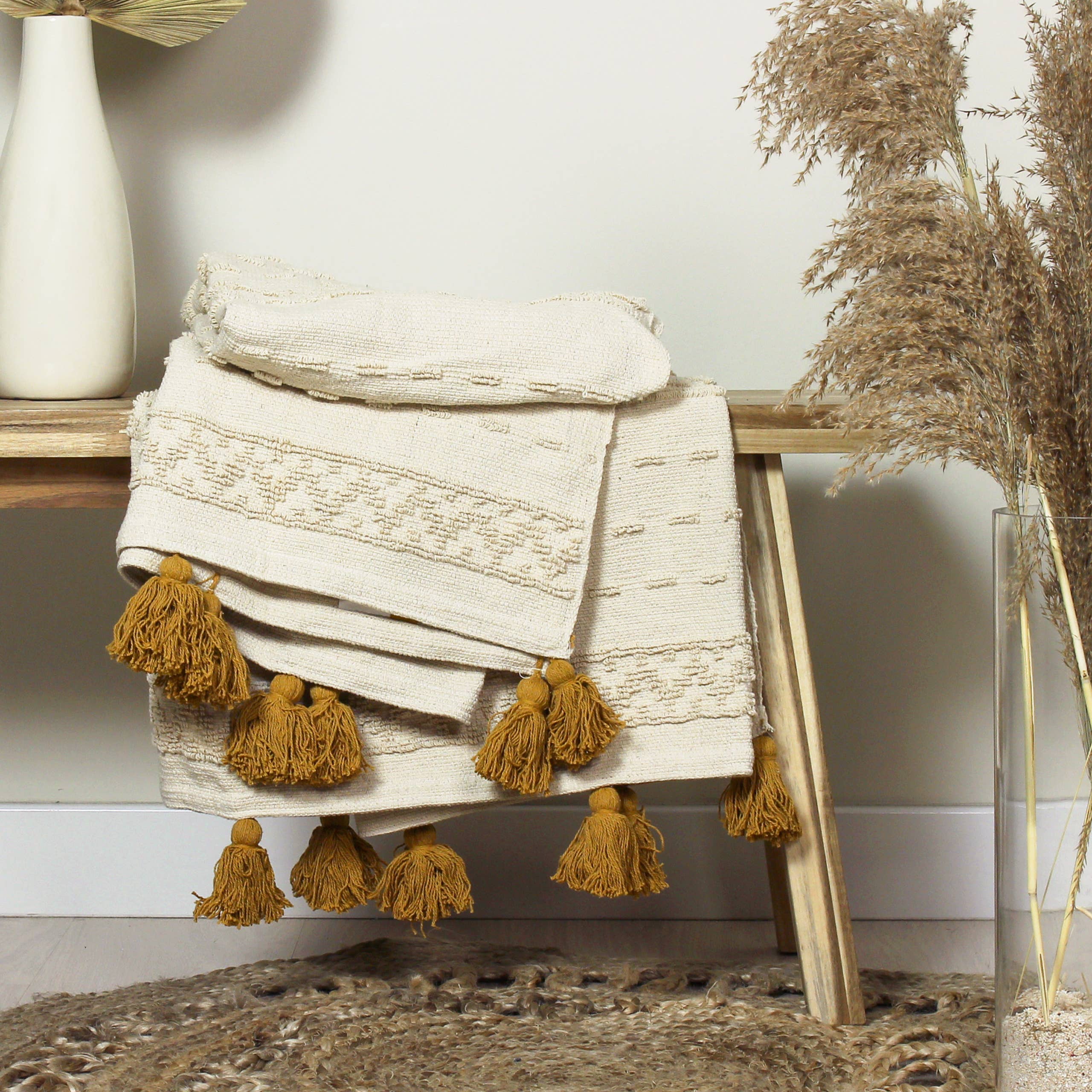 Boho Cotton Tufted Throw Ochre for wholesale on Faire0