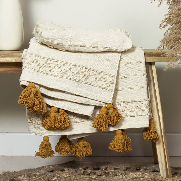 Boho Cotton Tufted Throw Ochre for wholesale by Riva Home