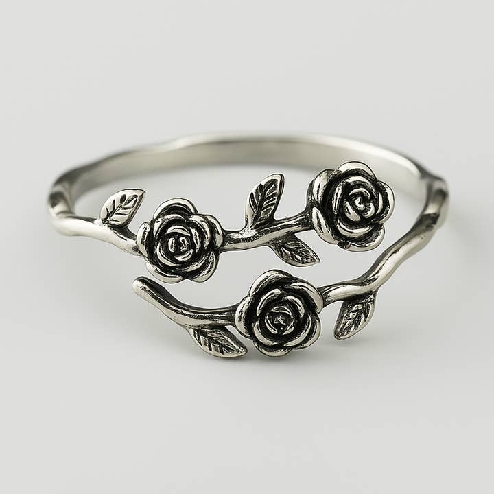 Gothic Sterling Silver Rose and Thorn Adjustable Ring for wholesale by ARTEMIS