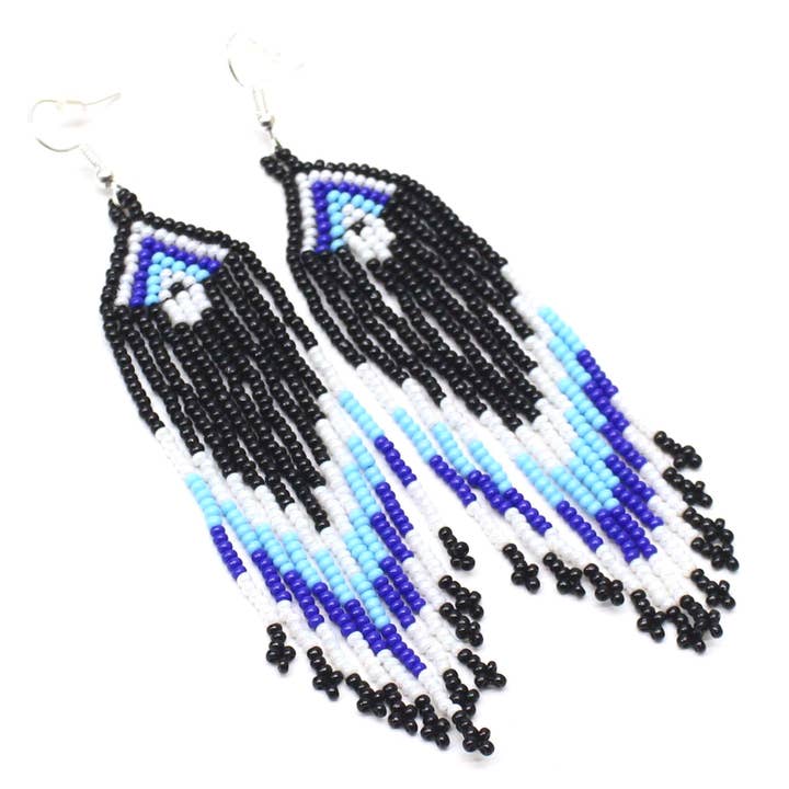 Handmade beaded Black Cyan Blue drop/dangle Hook Earrings. for wholesale by BEADS CORNER