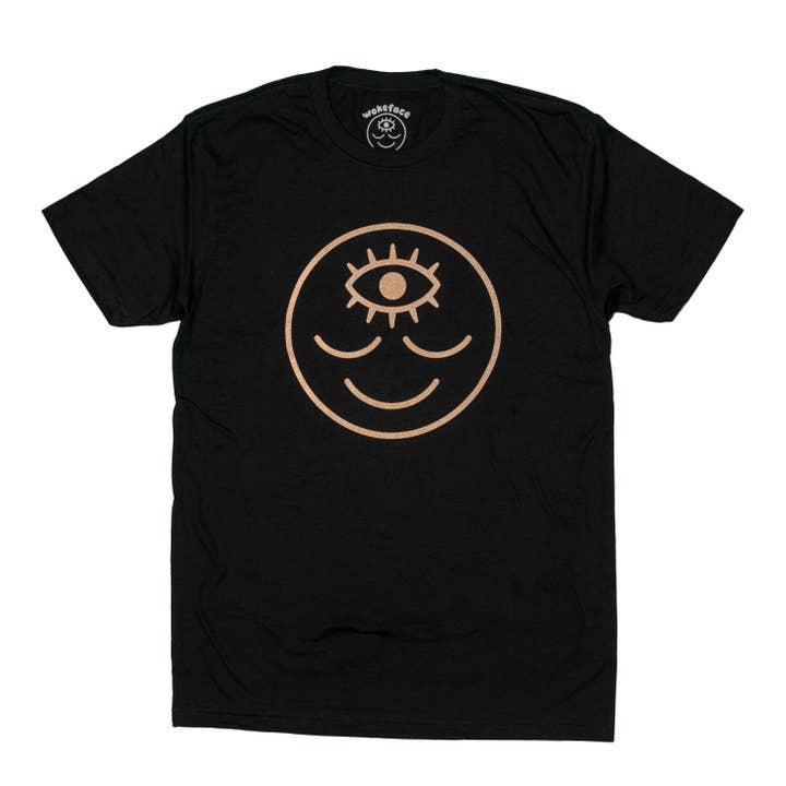 Wokeface – wholesale T-shirts med screentryck – Unisex – T-shirt - Wokeface Logo Third Eye Face Svart & Guld