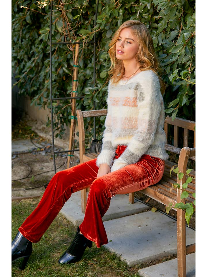 Cream Mix 57608 Fuzzy Multicolor Stripe Sweater for wholesale on Faire