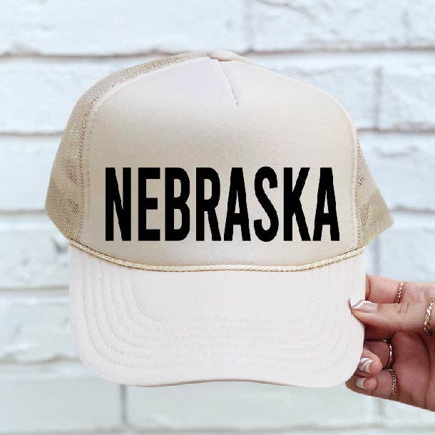 Erin Dostal Custom- Nebraska Black Text/Tan Trucker Hat for wholesale by Southern Attitude Designs Inc
