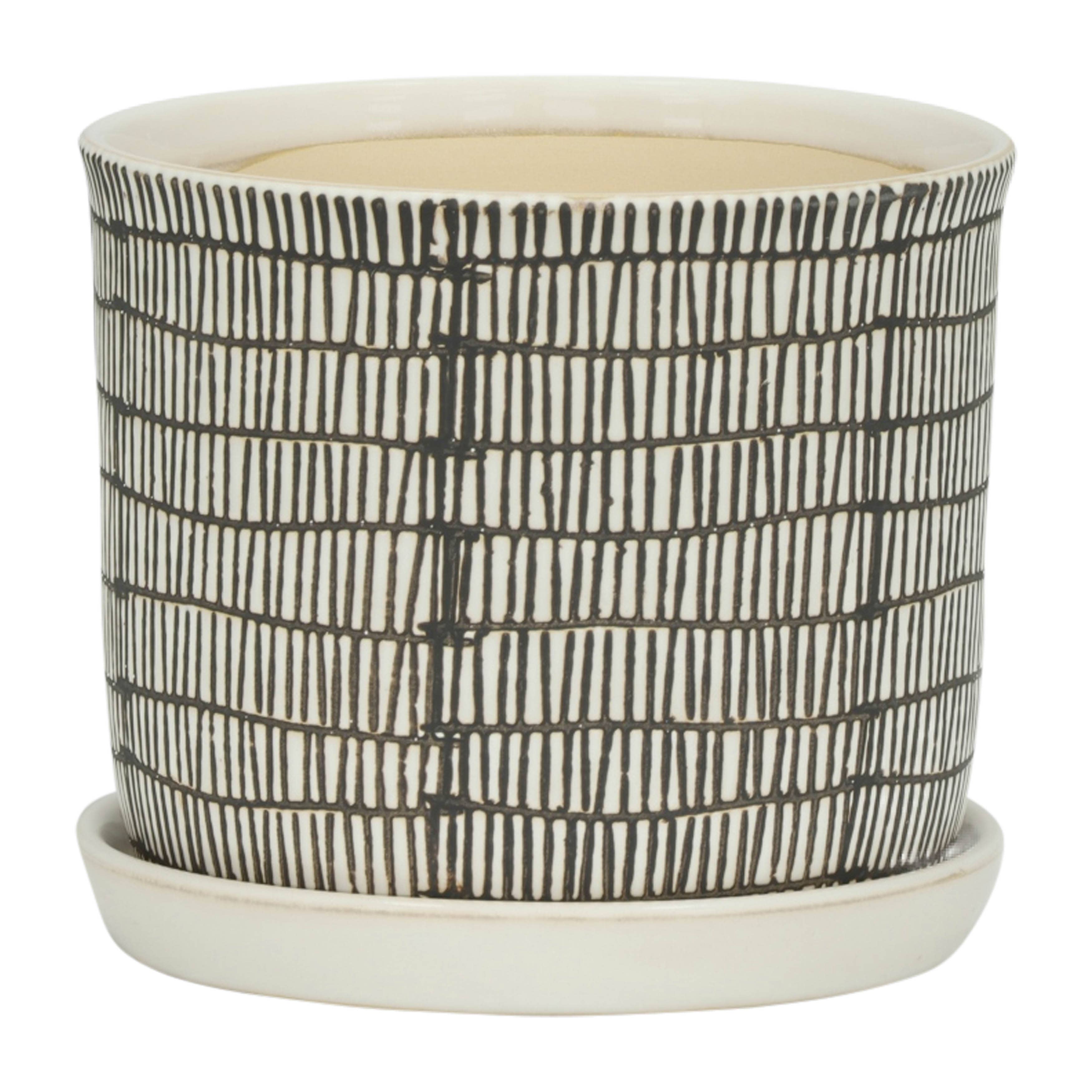 Sagebrook Home - Wholesale Plant Pot - Planters Set of 2 - Ivory Ceramic Line with Saucer, 6/8 in.7