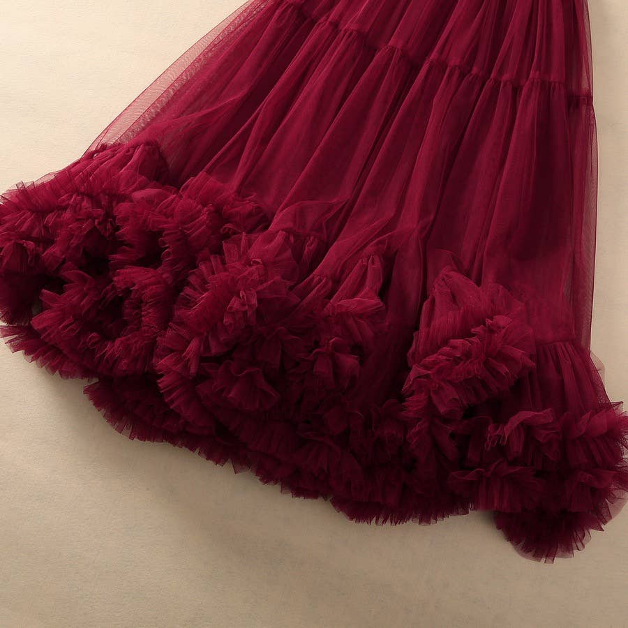 Productseeker – Großhandel Rock – Damen – SK038 Eleganter Netzrock mit Rüschensaum - Elastischer Bund8