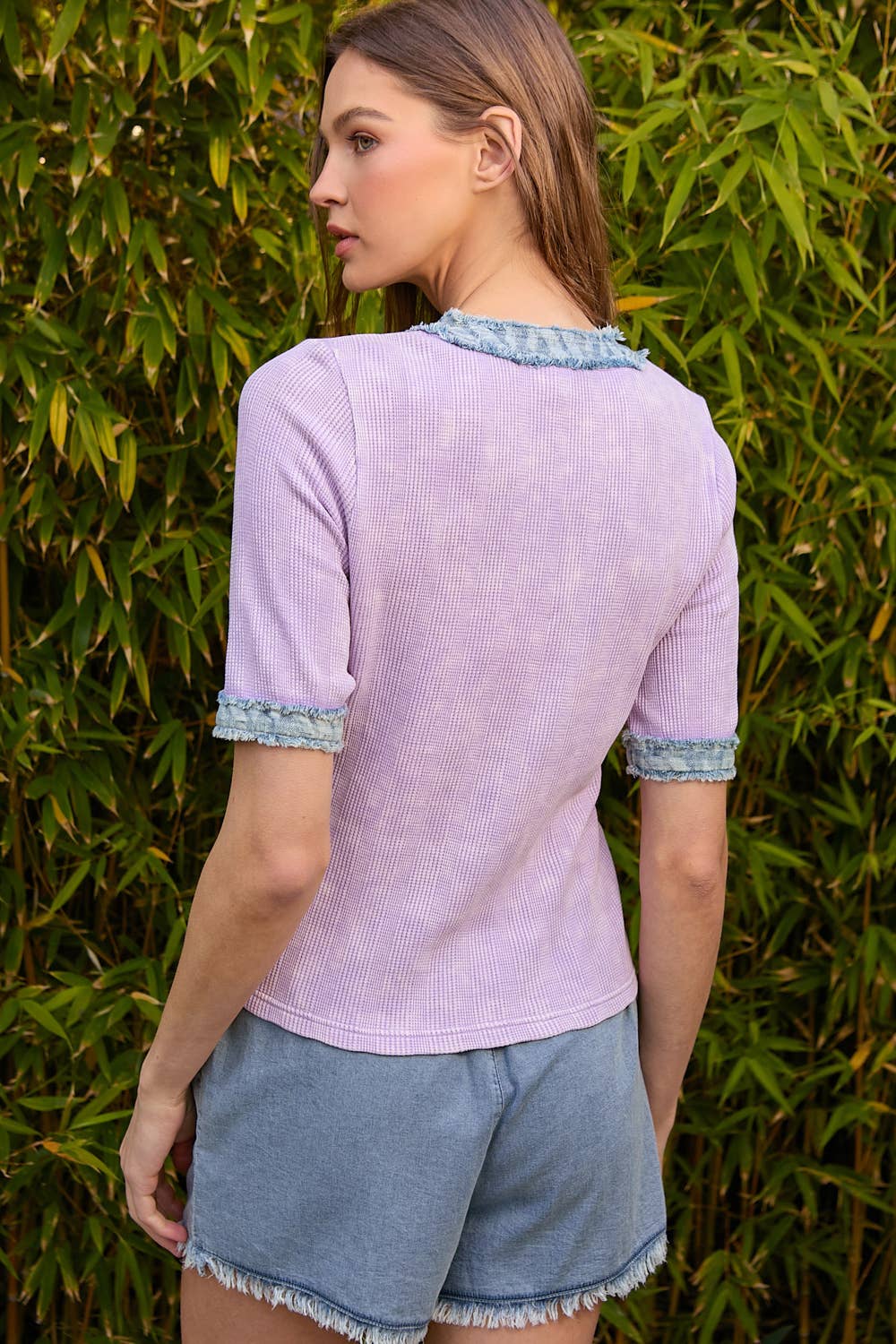 Mystree - Wholesale Blouse - Women's - 60981 Frayed Denim Trim Top 3