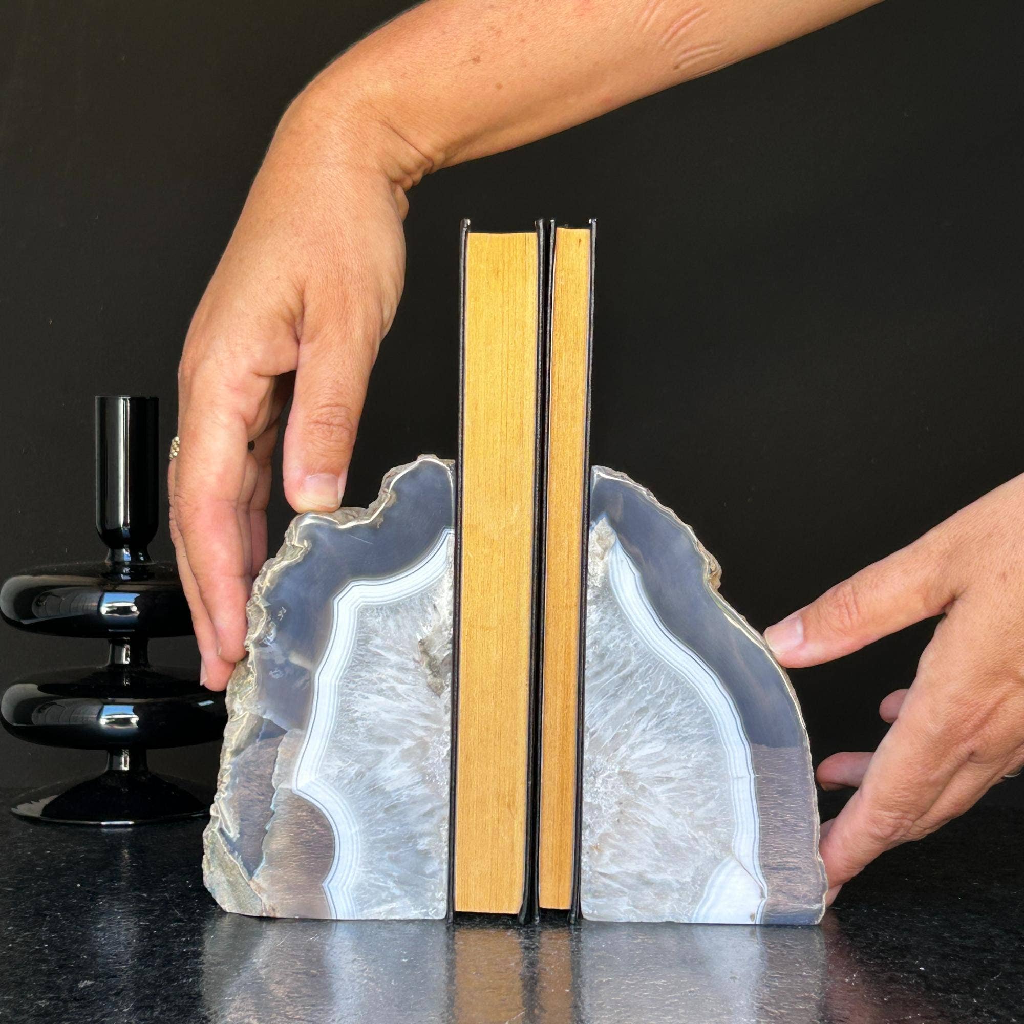 Deep Purple Project - Wholesale Ornament - Agate Geode Bookends, Large Natural Stone Pair0