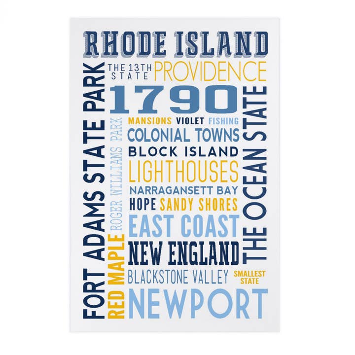 Lantern Press – wholesale Postcard – PREMIUM POSTCARDS Rhode Island, Typography