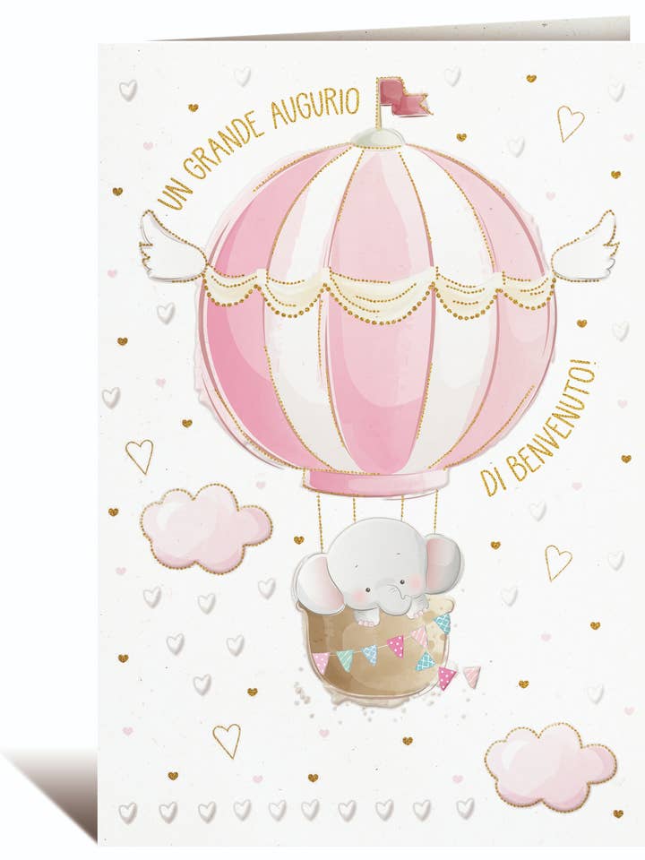Pink Hot Air Balloon Greetings Card for wholesale by ORIGAMI EDITORE SRL