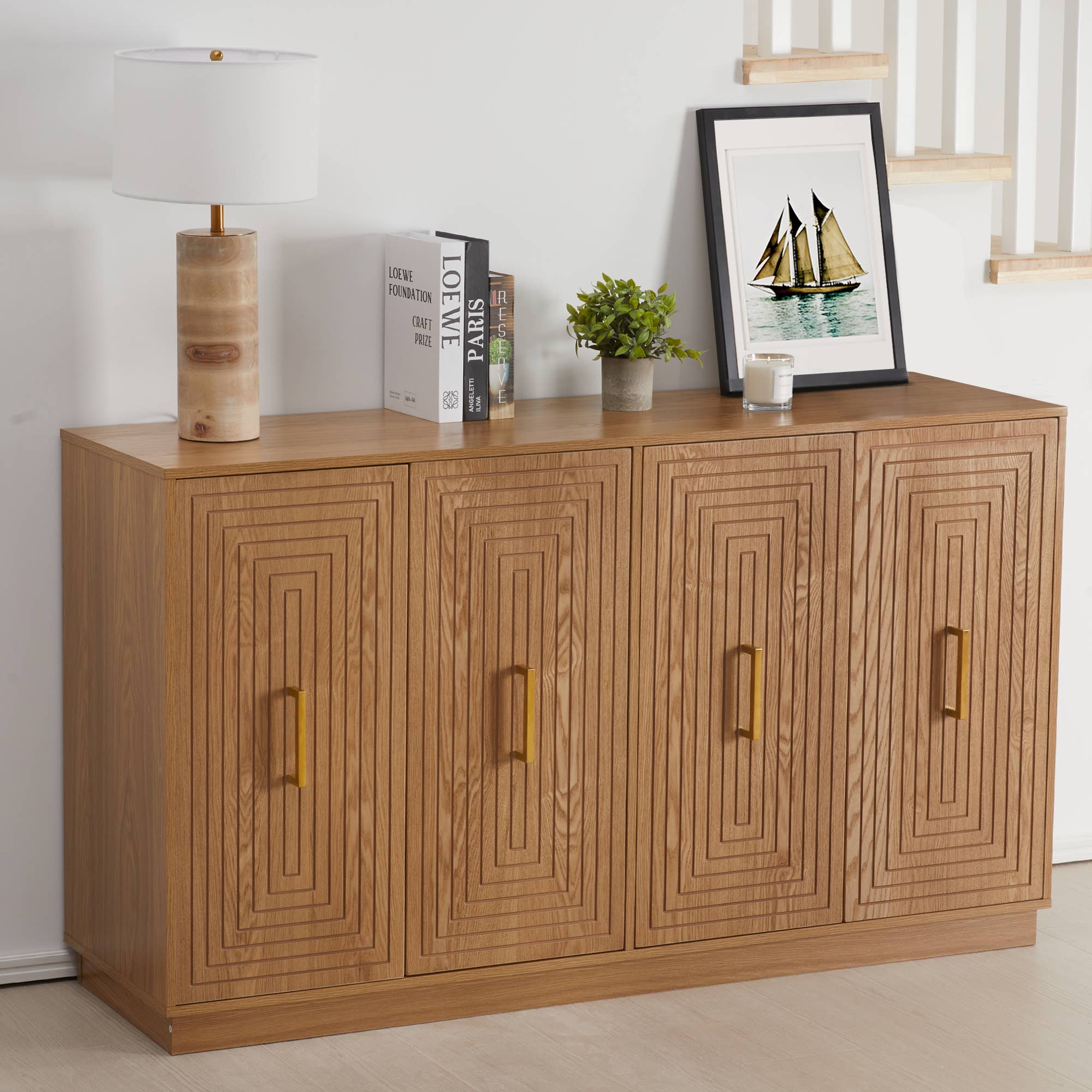 Heynemo - Wholesale Cabinet - 60'' Large Buffet Cabinet with Storage, Fluted Sideboard 1