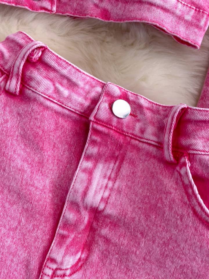 PINK Denim Cropped Jacket and Split-Hem Midi Skirt Set for wholesale on Faire12