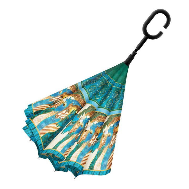 RainCaper - Wholesale Umbrella - Women's - Laurel Burch Sky Mares Reverse Inverted Umbrella – Hands-Free, Windproof - Earlier Design1