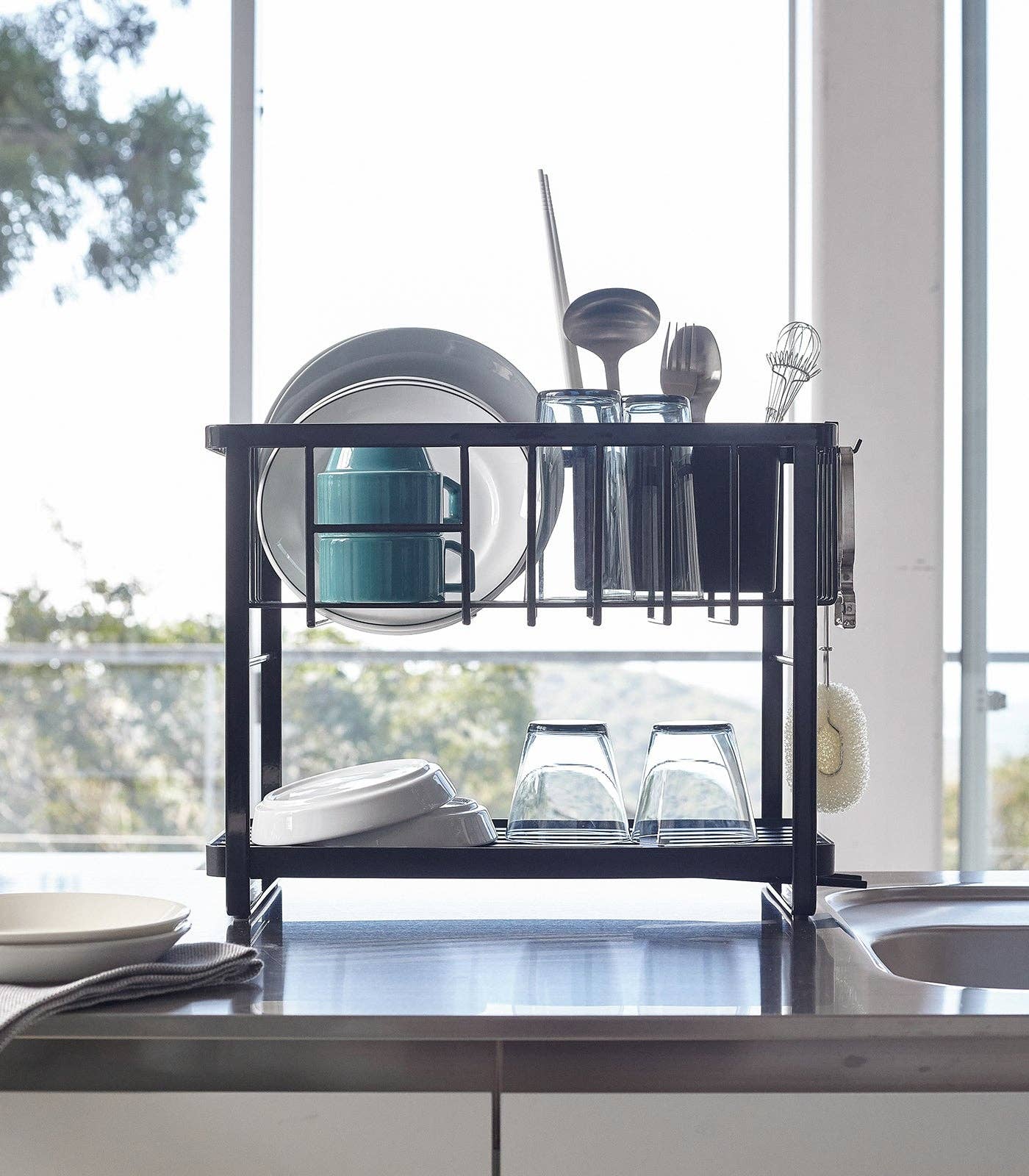 Yamazaki Home - Wholesale Dish Drying Mat/Rack - Tower Two-Tier Dish Rack - Steel7