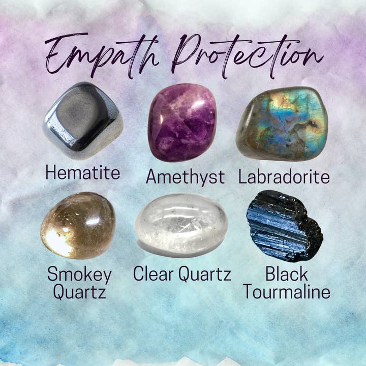 Essential Wellness - Body, Mind, Spirit - Wholesale Spiritual stone/crystal - Manifest EMPATH PROTECTION Intention Set - Info Card & Bag1