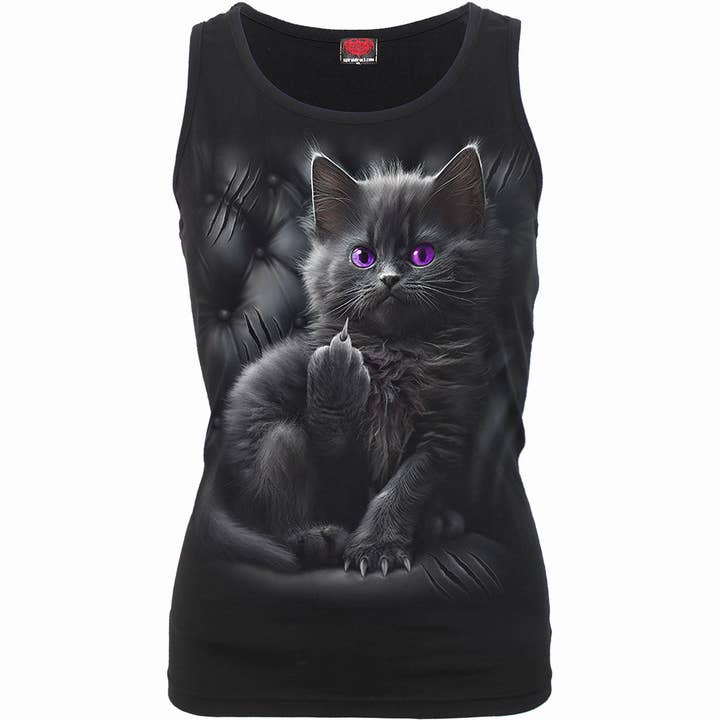CATTITUDE - Camiseta negra con espalda en forma de navaja para venta al por mayor de Spiral
