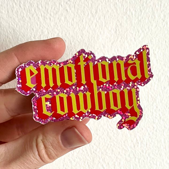 Emotional Cowboy Glitter Sticker for wholesale by Kirsten Bauer