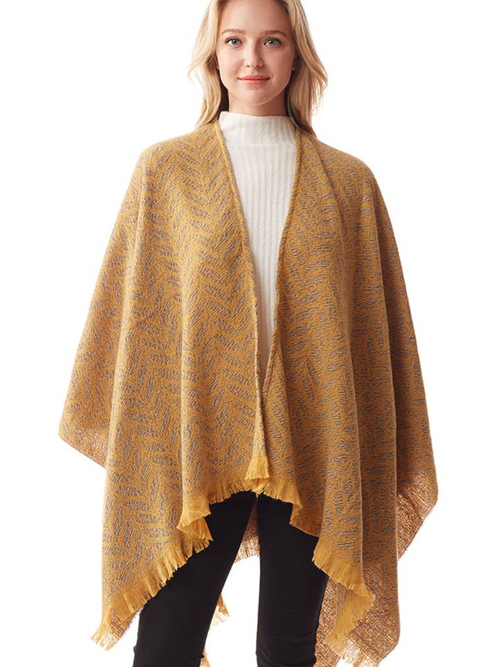 Leaf Pattern Soft Ruana for wholesale by Hana