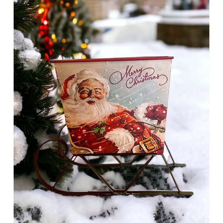 DNS Designs - Venta al por mayor Decoración navideña - Trineo vintage con forma de caja de Papá Noel grande