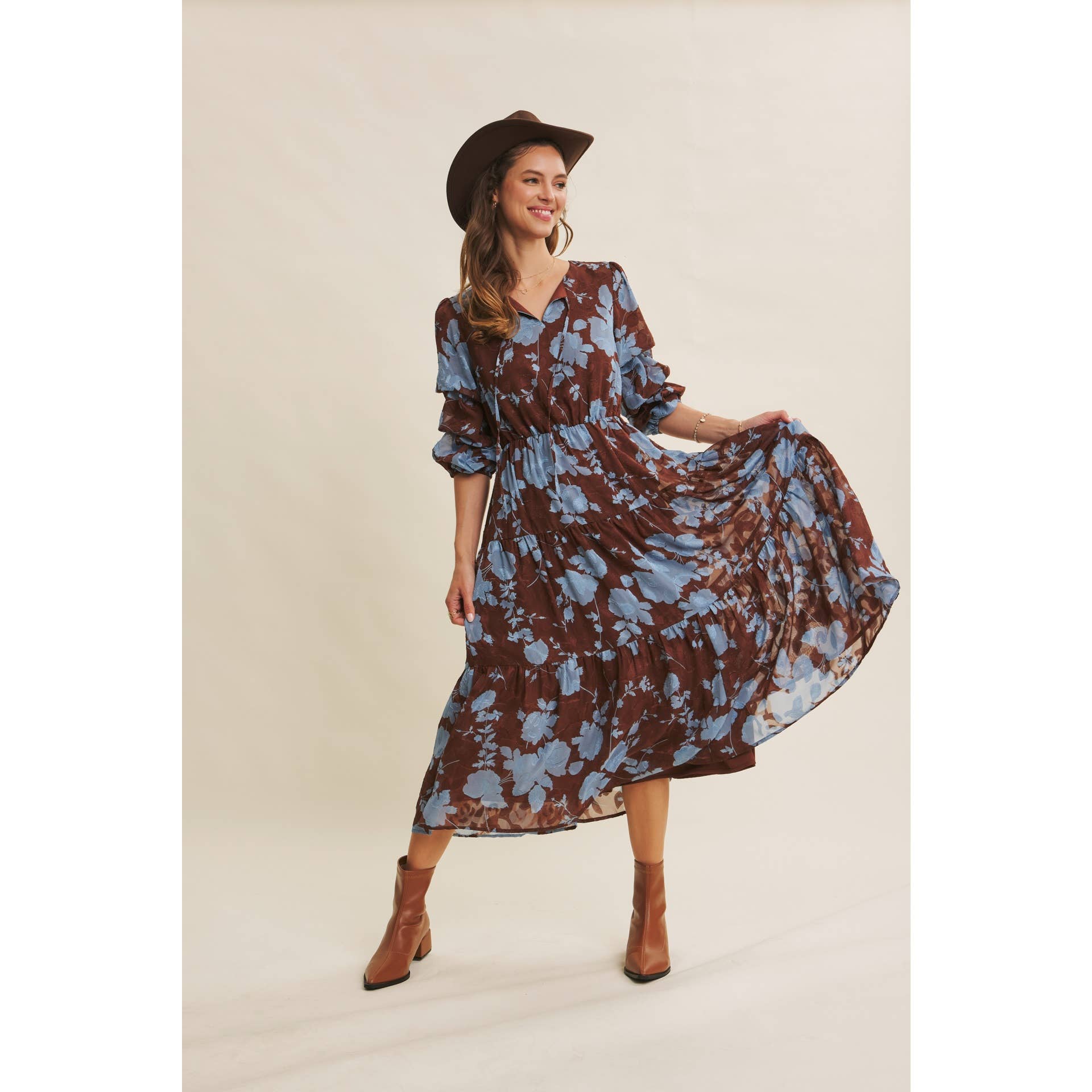 in february - Wholesale Dress - Women's - DREAMY JACQUARD FLORAL MIDI DRESS WITH STATEMENT SLEEVES18