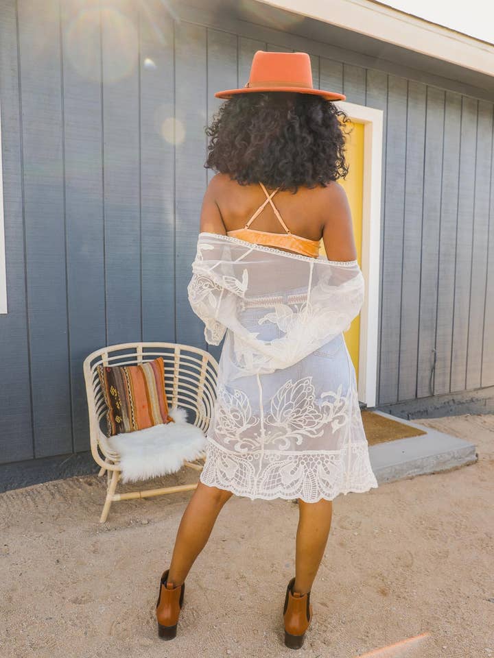 Leto Accessories - Vente Kimono – femme - Kimono transparent en dentelle brodée7