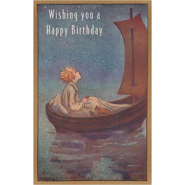 Found Image Press – Großhandel Briefpapier-/Postkarten-Set – Grußkarte HB-394 Alles Gute zum Geburtstag, kleiner Prinz im Segelboot