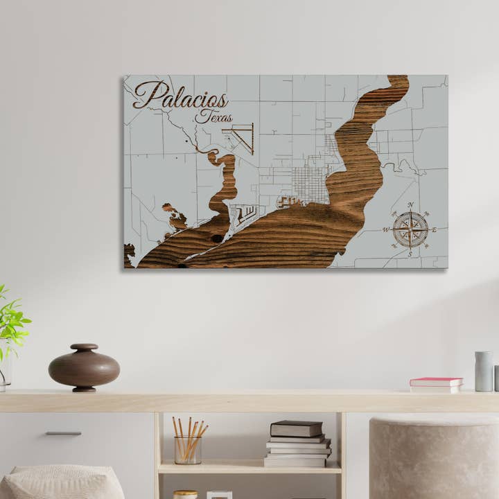 Texas: Palacios Street Visa karta för wholesale av Fire & Pine