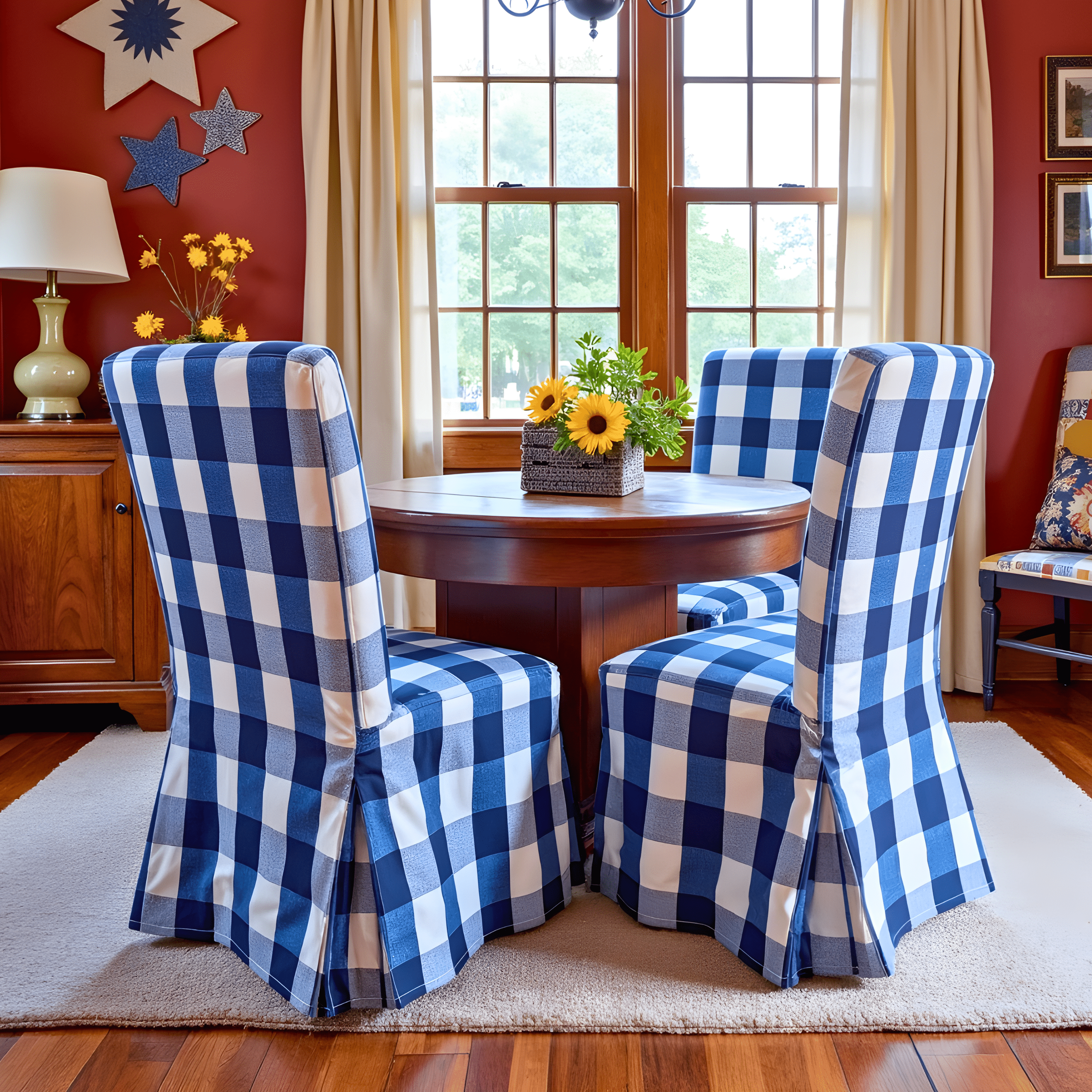 REMOVED BRAND – Capa para cadeira/sofá por atacado – Conjunto de 4 - Capas de Cadeiras de Jantar, Compatíveis com IKEA Henriksdal, Xadrez Buffalo Azul Marinho, Comprimento até ao Chão7