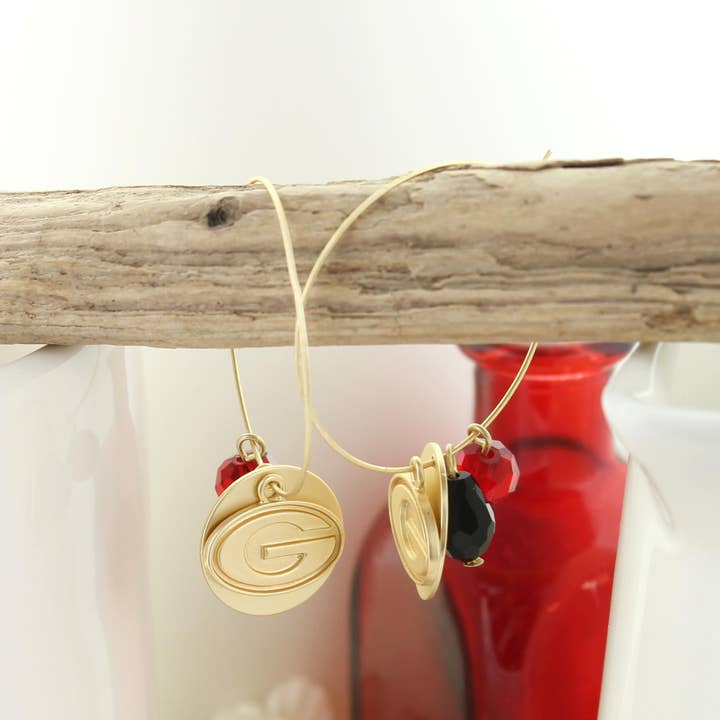 Seasons Jewelry - Wholesale Dangle Earrings - Georgia Matte Gold Logo Hoop Earrings