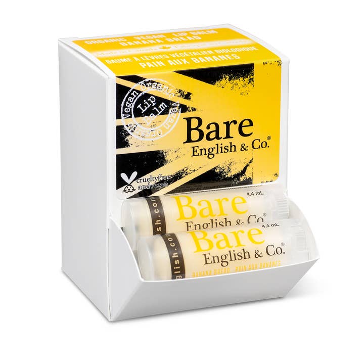 Banana Bread Vegan Lip Balm for wholesale by Bare English & Co.