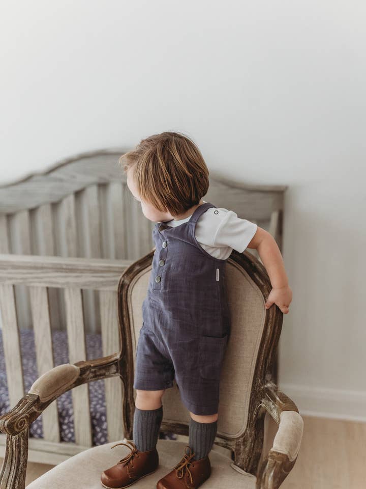 L'ovedbaby - Wholesale Overalls - Baby - Organic Cuffed Muslin Overall in Chia Seed