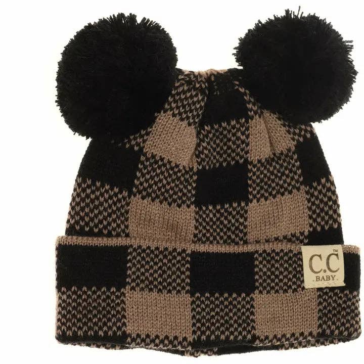 C.C Beanie - Vendita all'ingrosso Cappello - Neonati - Berretto con Pom Pom a Quadri Buffalo per Bambini BABY73POMPOM2