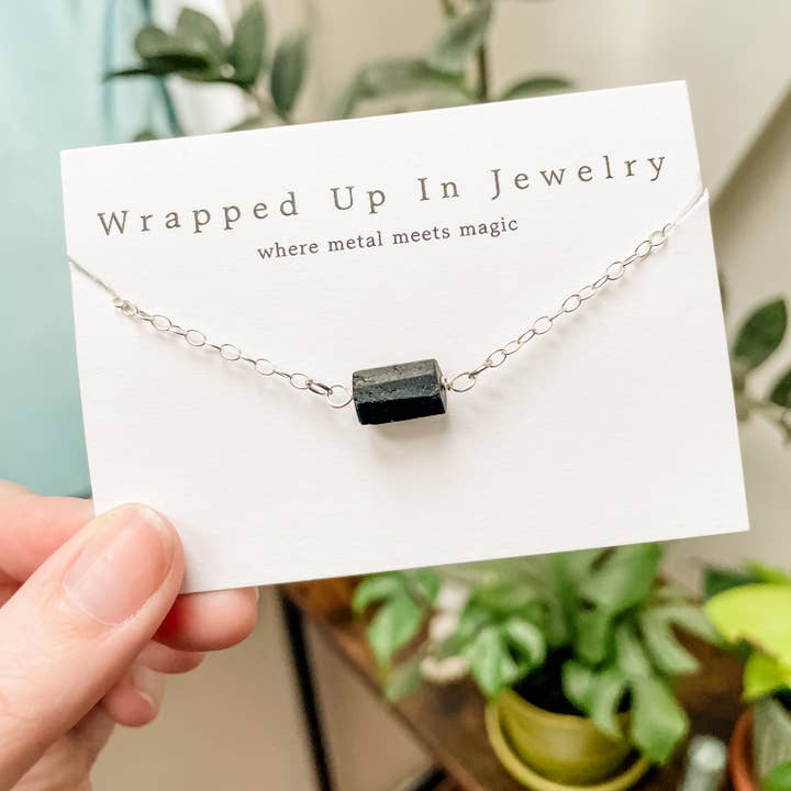 Minimalist Black Tourmaline Sterling Bracelet, Adjustable for wholesale by Wrapped Up In Jewelry